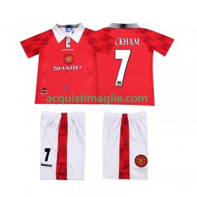 Divisa di Calcio Manchester United BECKHAM 7 Retro Bambino Prima 1996 1997